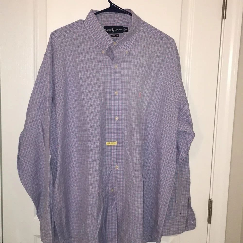 Pink Pony Blue Check Polo Ralph Lauren LS Shirt XL